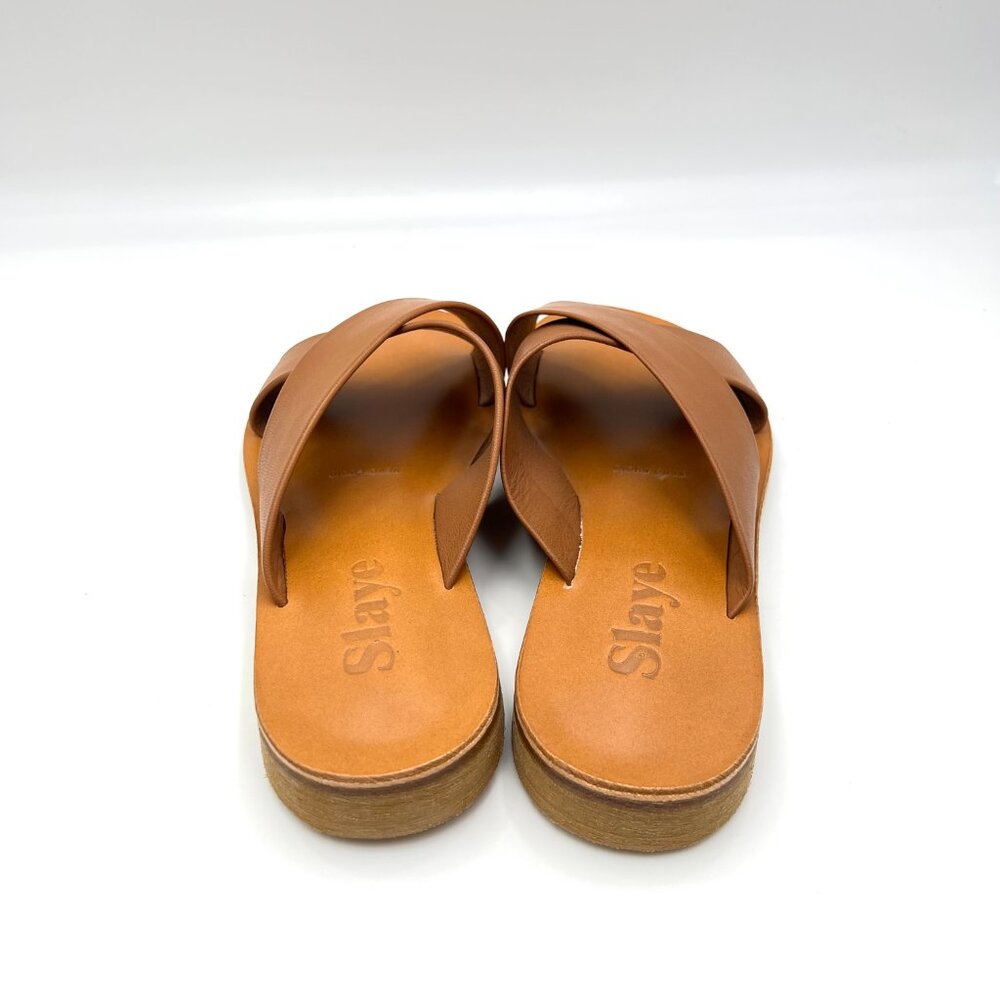 Slaye Womens EU 37 US‎ 7 Brown Leather Slip On Sandals Slides Shoes - Picture 7 of 13